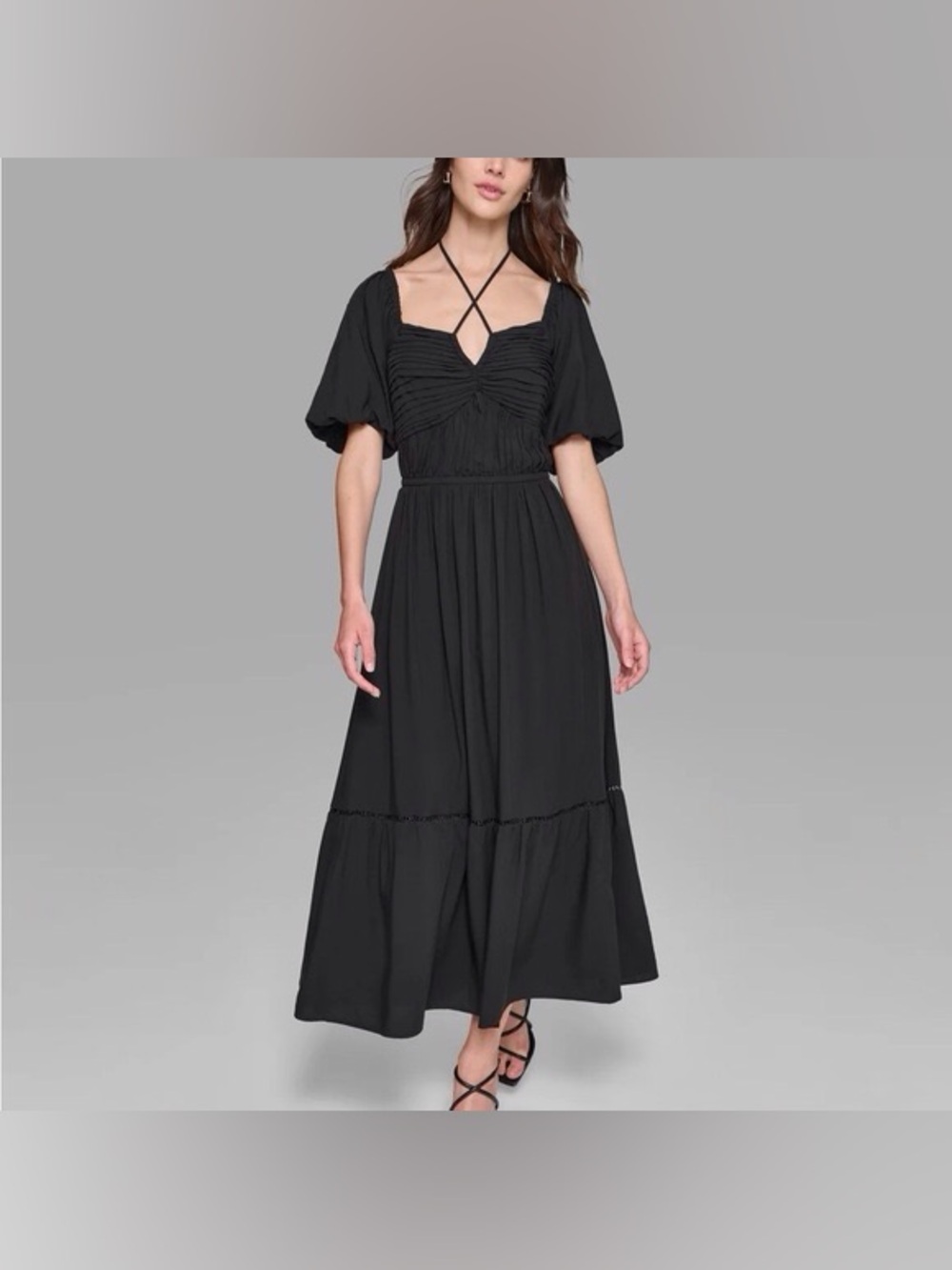 Karl Lagerfeld Black Maxi Dress with Puff Sleeves NWT